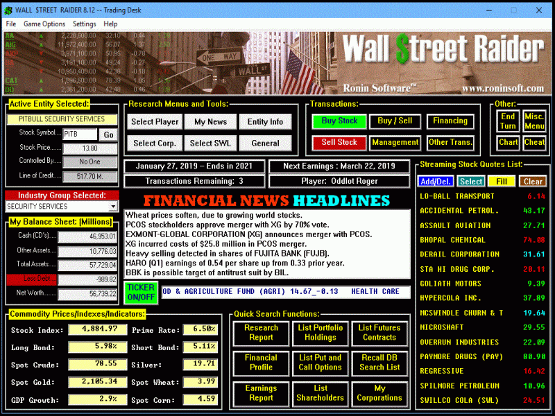 A highly sophisticated financial / stock market game and simulation in which you trade, invest and finagle in simulated 